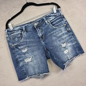 Silver Jeans Shorts Women 28 Blue Sam Low Rise Distressed Medium Wash Denim 33x7